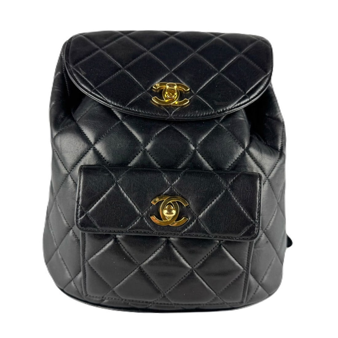 CHANEL Backpack, Lambskin, Black and Gold, Women's, z8712: --- Catalog ---Category: SizeSize (HxWxD): 24cm x 21cm x 10cm / 9.44'' x 8.26'' x 3.93''Category: DesignType: BackpackColor: BlackGender: WomenMaterial: Leather Hardware Color: GoldLeather/Fur Type: