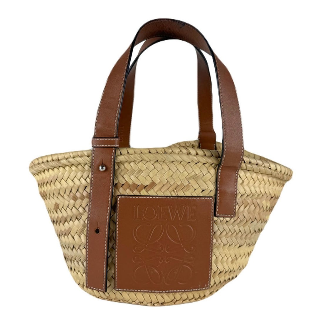 LOEWE Small Basket Handbag in Straw/Leather, Brown and Natural, Women's, z8585 (1 of 12)