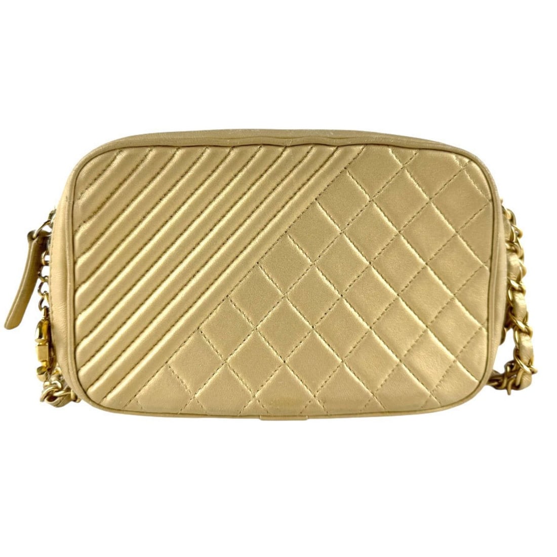 CHANEL Shoulder Bag Leather Gold Women's z8574 (1 of 10)