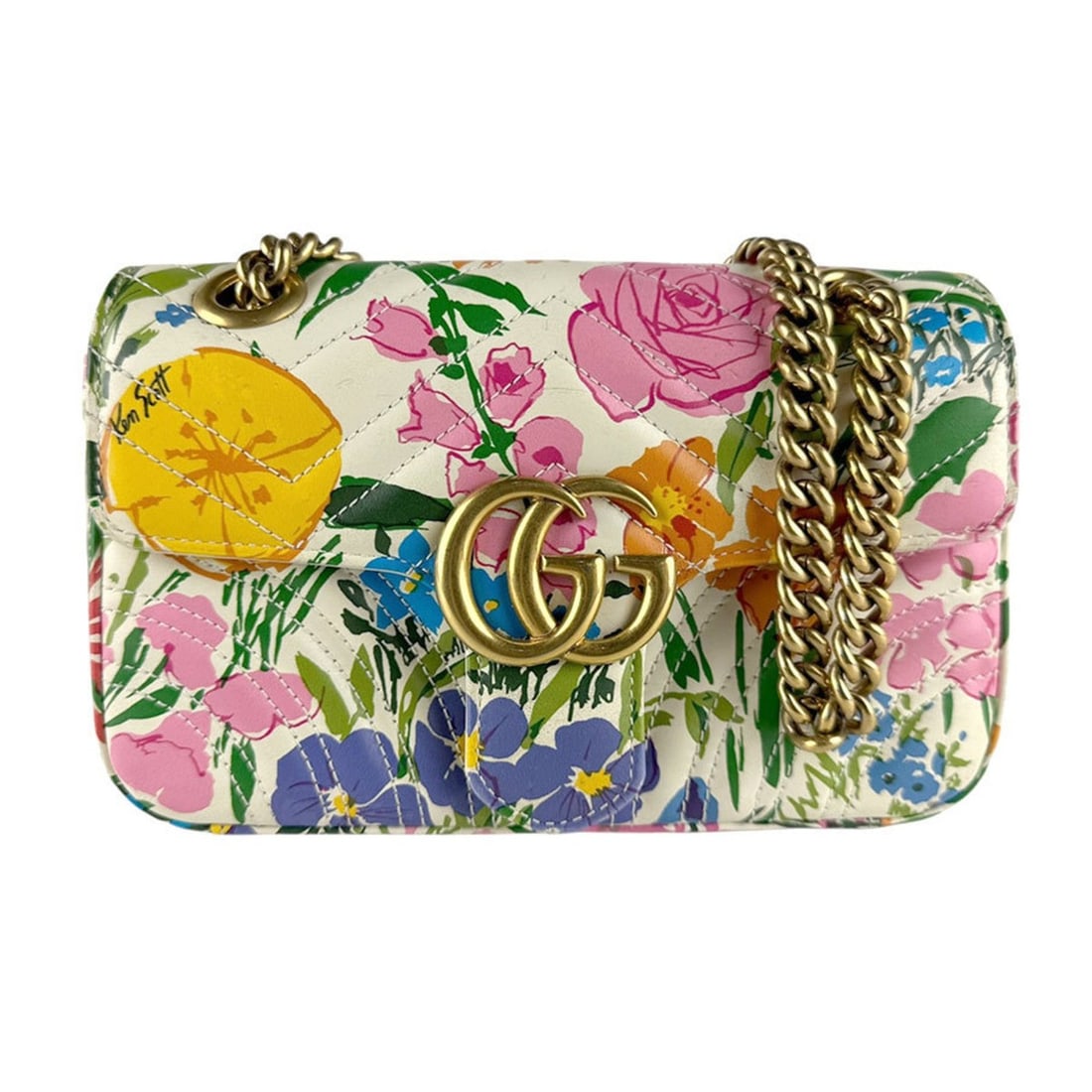 Gucci GG Marmont Leather Shoulder Bag in White and Multicolor, Women's, 446744 z8566: --- Catalog ---Category: SizeSize (HxWxD): 15cm x 21cm x 6cm / 5.9'' x 8.26'' x 2.36''Category: DesignType: Shoulder bagColor: Multi-color, WhiteGender: WomenMaterial: Leather Category: GeneralMPN: 44