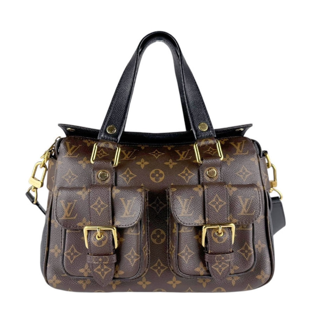 Louis Vuitton Manhattan Monogram Canvas Handbag/Shoulder Bag, Brown/Black/Gold, Women's, M44207 (1 of 11)