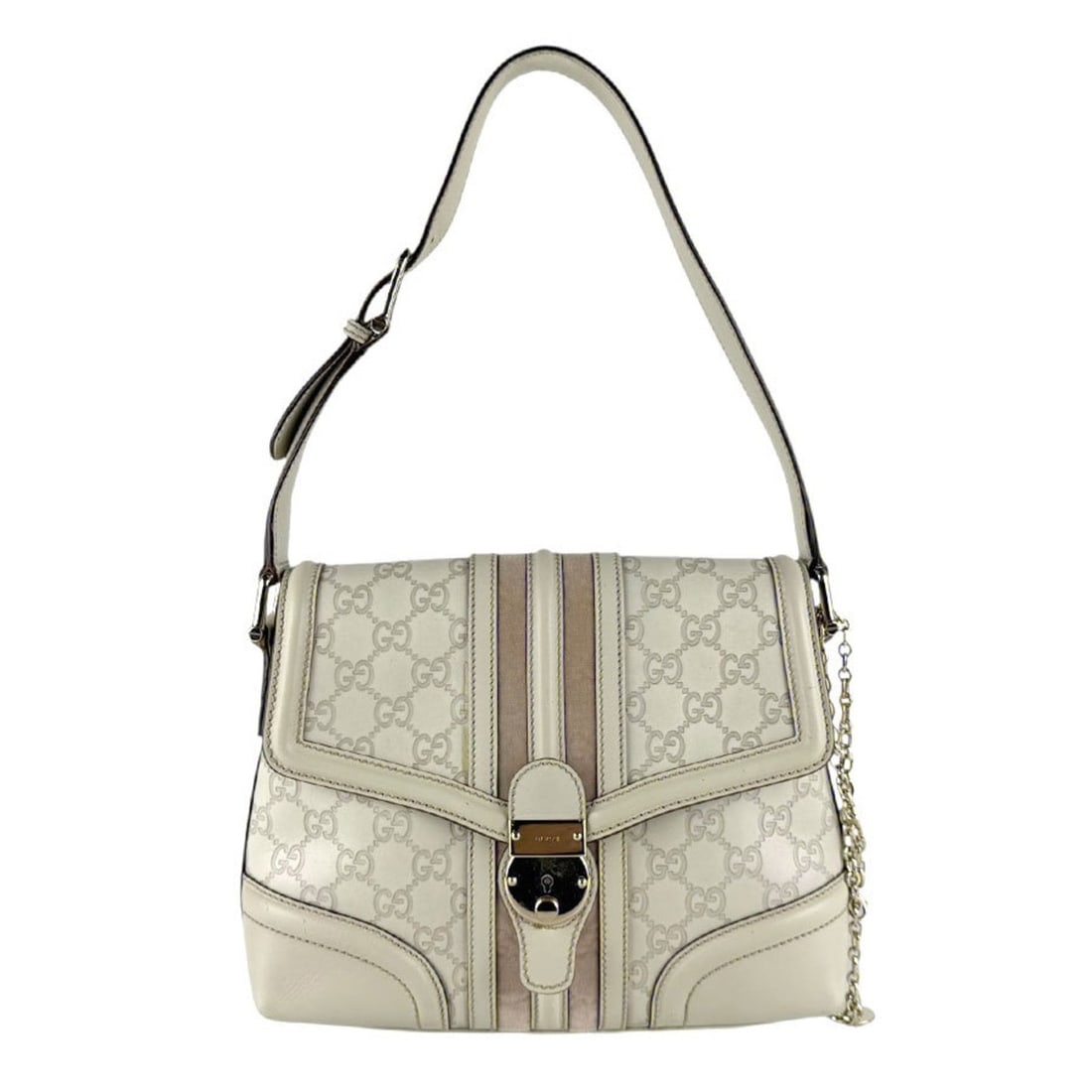Gucci Guccissima Leather Shoulder Bag in Ivory/Pink Beige, Women's, 145999 z8536: --- Catalog ---Category: SizeSize (HxWxD): 21cm x 25cm x 8cm / 8.26'' x 9.84'' x 3.14''Category: DesignType: Shoulder bagColor: Ivory, Pink beigeGender: WomenMaterial: Leather Category: GeneralMPN: 14