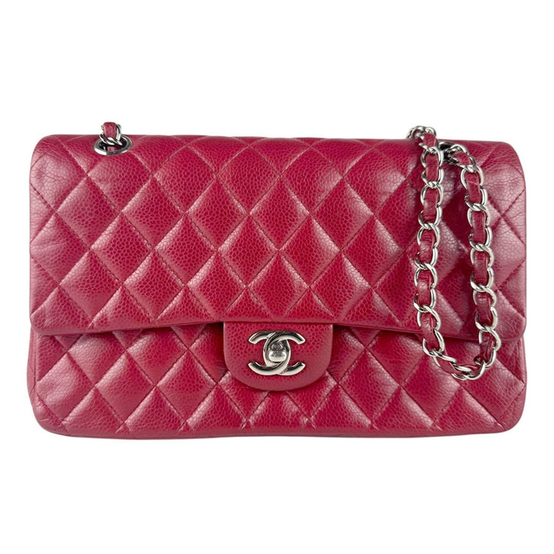 CHANEL Matelasse Double Flap Shoulder Bag in Caviar Leather, Dark Red and Silver, Women's, Z8533 (1 of 10)