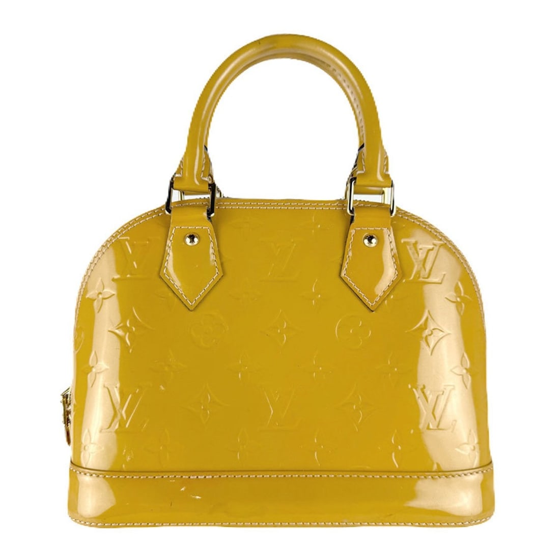 Louis Vuitton Monogram Vernis Alma BB Handbag/Shoulder Bag in Mustard and Gold, Women's, M90104: --- Catalog ---Category: SizeSize (HxWxD): 17cm x 23cm x 12cm / 6.69'' x 9.05'' x 4.72''Category: DesignType: Handbag, Shoulder bagColor: MustardGender: WomenMaterial: Patent leather Hardware Color: G