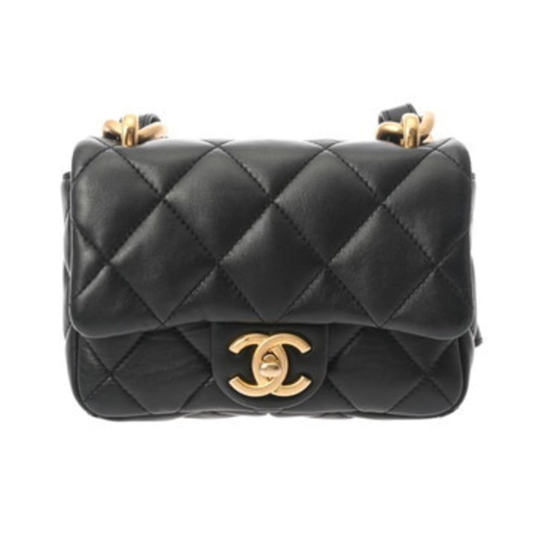 CHANEL Matelasse Mini Flap Bag, Black, Women's Lambskin, Semi-Shoulder A-Rank, Pre-Owned, Ginzo: --- Catalog ---Category: SizeSize (HxWxD): 12cm x 17cm x 4.5cm / 4.72'' x 6.69'' x 1.77''Category: DesignType: Shoulder bagColor: BlackGender: WomenMaterial: Leather Hardware Color: GoldLeather/Fur Ty