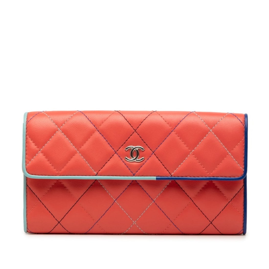 Chanel Coco Mark Matelasse Long Wallet in Pink Multicolored Lambskin for Women: --- Catalog ---Category: SizeSize (HxWxD): 10.5cm x 19.5cm x 2cm / 4.13'' x 7.67'' x 0.78''Category: DesignType: Long wallet (bi-fold)Color: Multi-color, PinkGender: WomenMaterial: Leather Leather/Fur