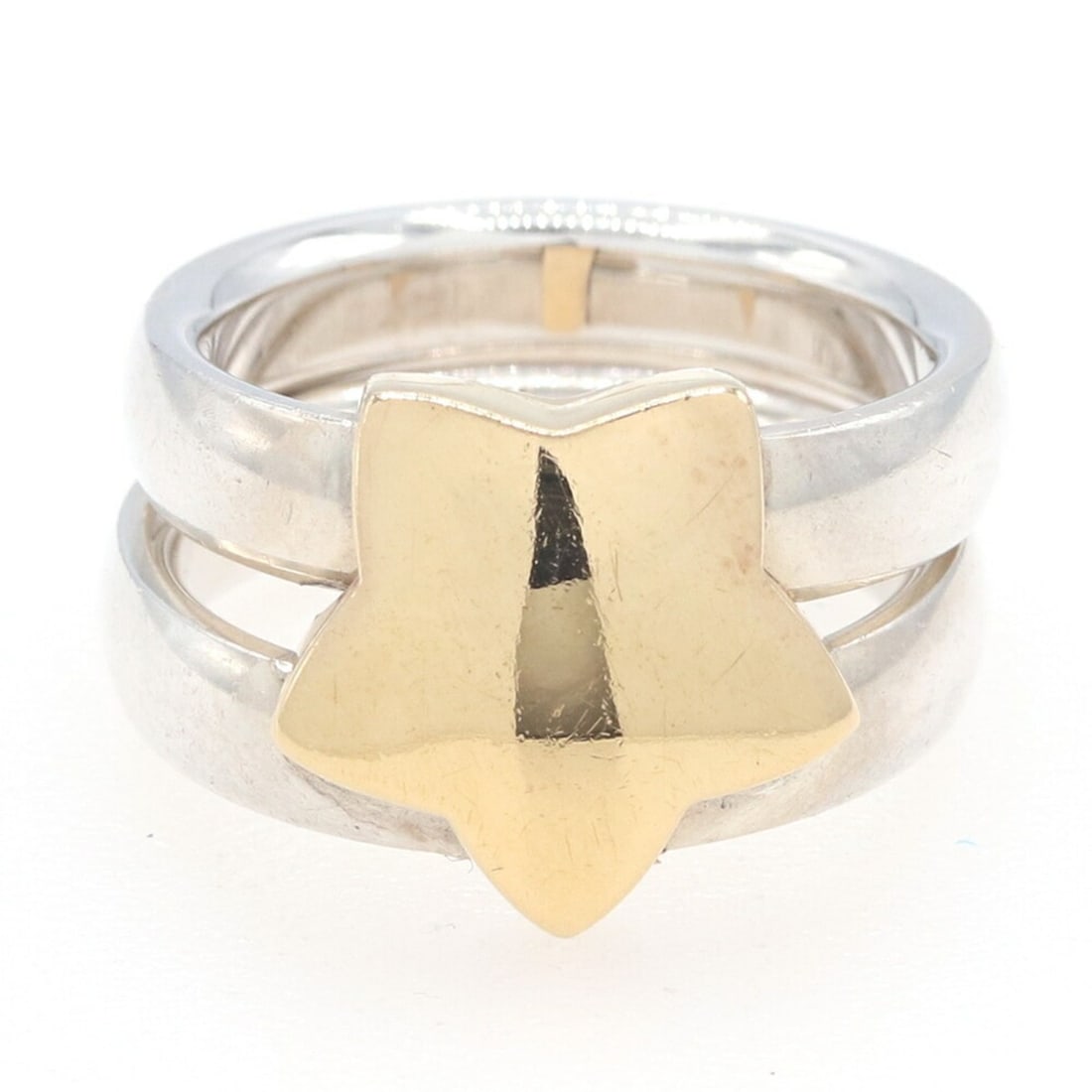 Hermès Olympus Star Ring, Sterling Silver 925 and Yellow Gold, Size 50, Combination Hallmark, Old: --- Catalog ---Category: SizeJP Size: 10US Size: 5.5Category: DesignType: Band ringGender: WomenMaterial: Sterling silver 925, Yellow gold (18K)Category: GeneralBrand: Hermes--- Item List ---Section: