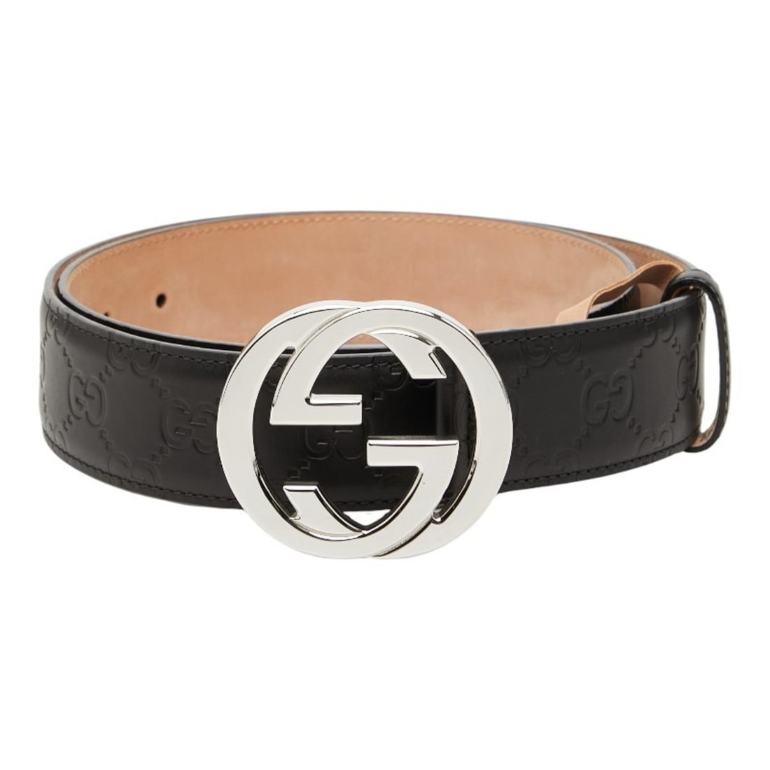 Gucci Guccissima Interlocking G Belt, Size 90/36, 411924, Black/Beige Leather, Men's (1 of 13)