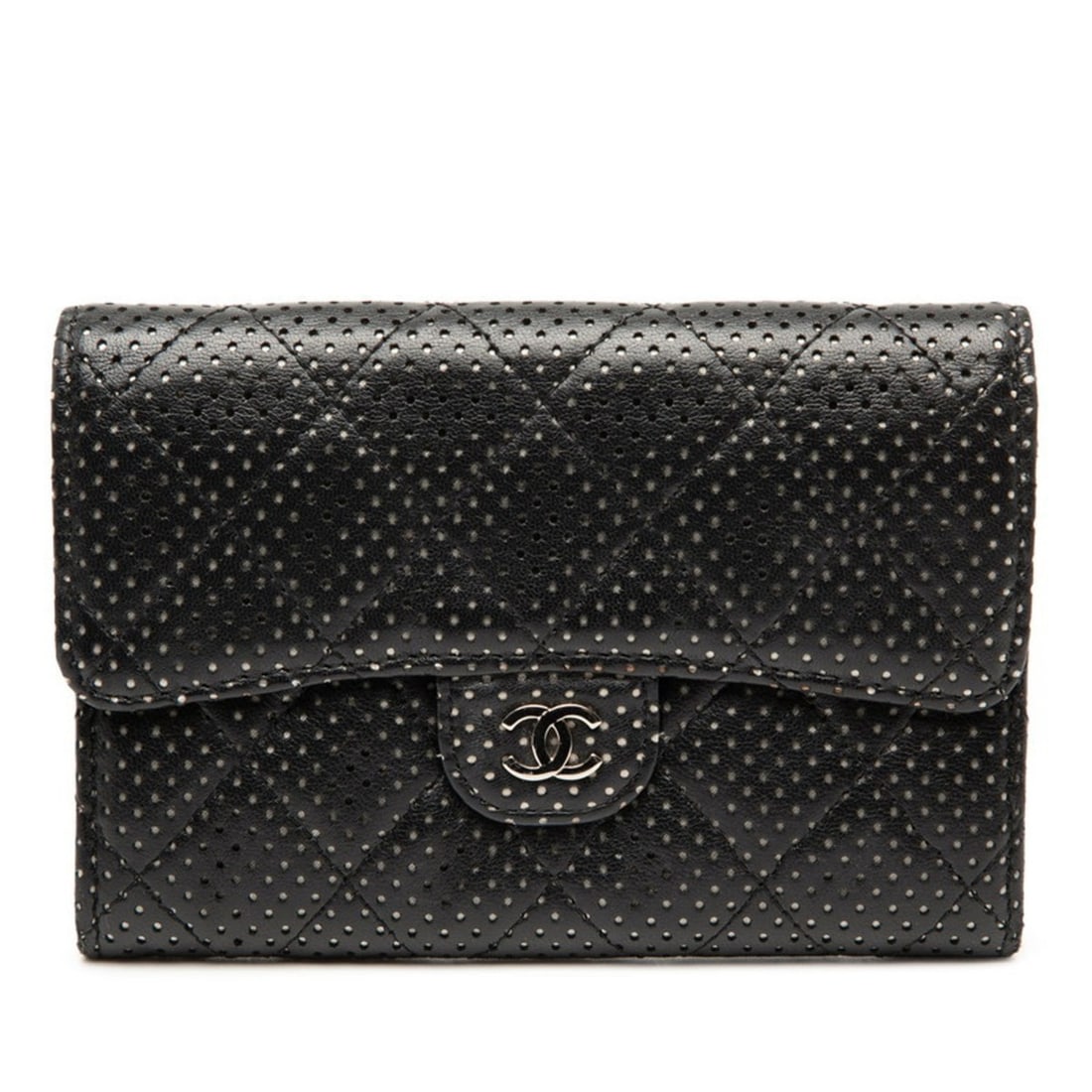 CHANEL Coco Mark Matelasse Punched Bifold Wallet 11278975 Black with Silver Hardware and Leather, (1 of 10)