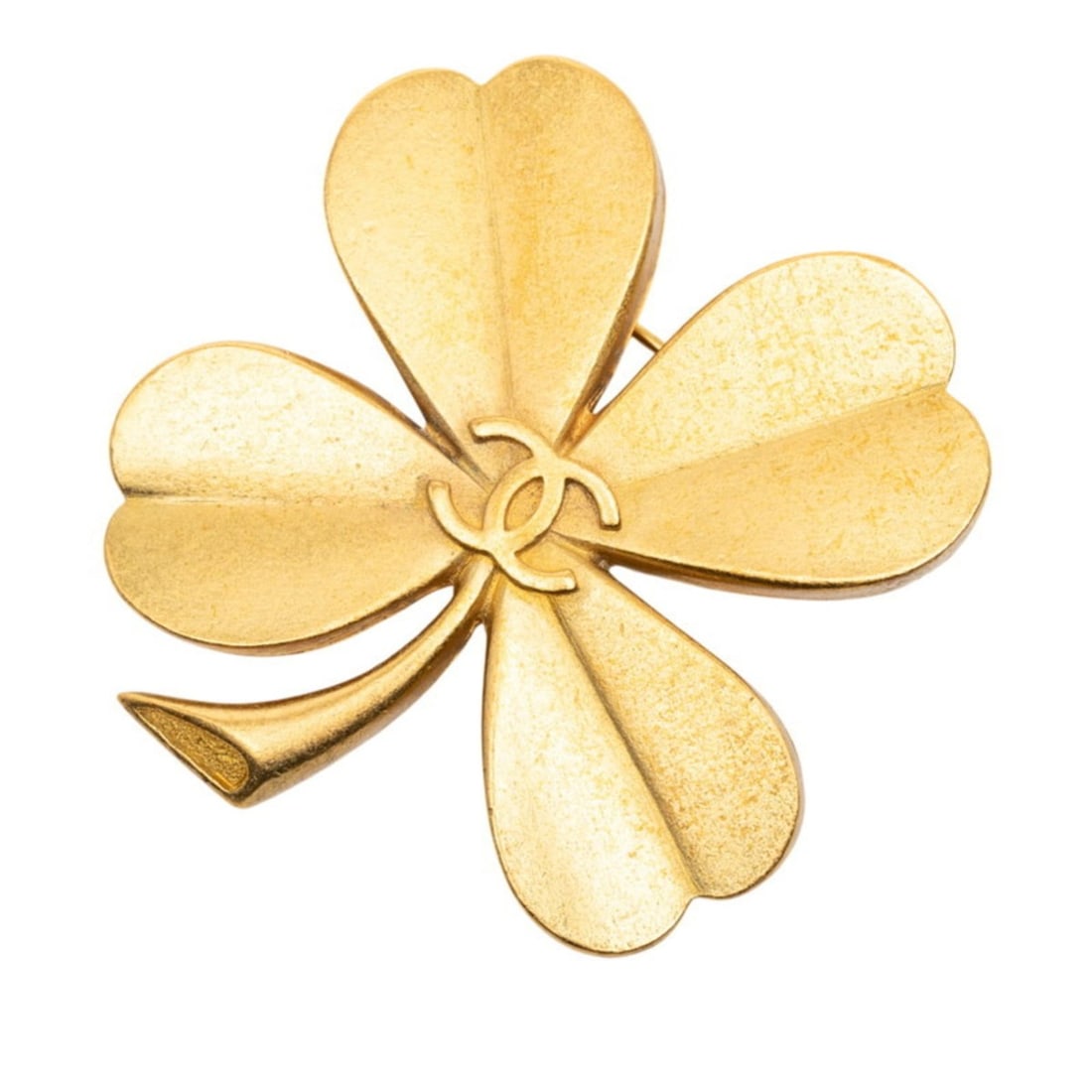 CHANEL Coco Mark Clover Motif Vintage Brooch Gold Plated Women's (1 of 17)