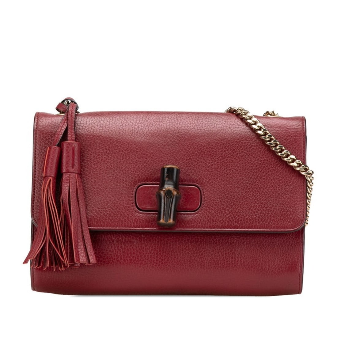 Gucci Bamboo Chain Shoulder Bag 387611 Wine Red Leather Women's GUCCI (1 of 13)