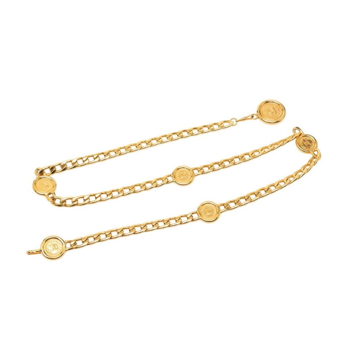 Chanel Coco Mark Coin Chain Belt, Gold Plated, Women's, CHANEL: --- Catalog ---Category: SizeLength: 94cm / 37''Category: DesignType: Chain beltColor: GoldGender: WomenCategory: GeneralBrand: Chanel--- Item List ---Section: ConditionRanking: Rank A Used - A few tr
