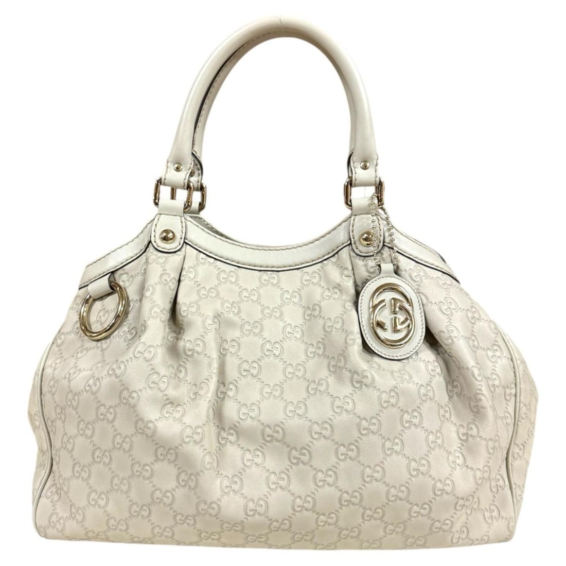 Pre-owned Gucci Sukey Guccissima Handbag, Leather 211944, White, Women's (1 of 13)