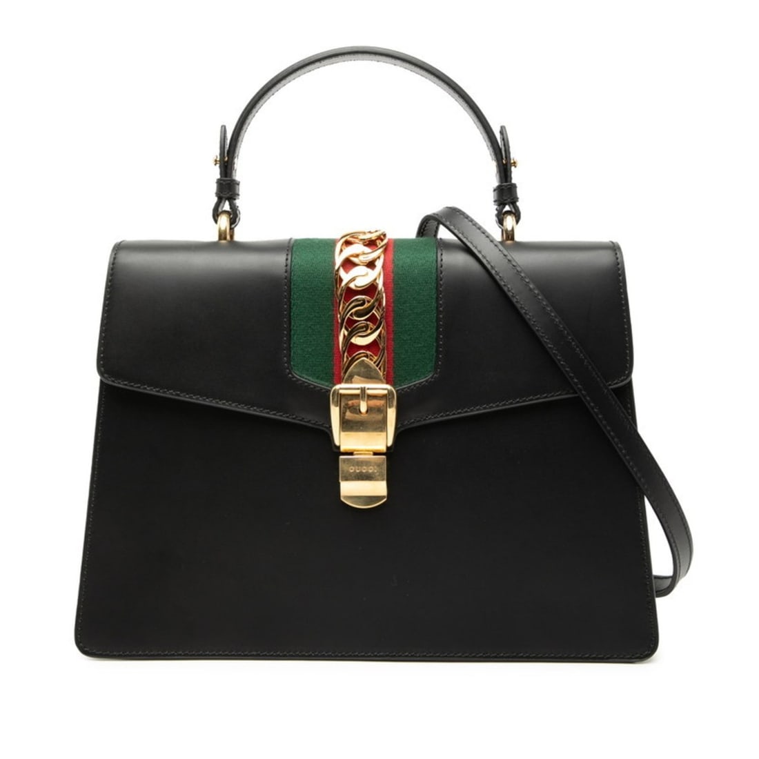 Gucci Sylvie Medium Handbag/Shoulder Bag, 2-Way, 431665, Black/Multicolor Leather, Women's, GUCCI (1 of 12)
