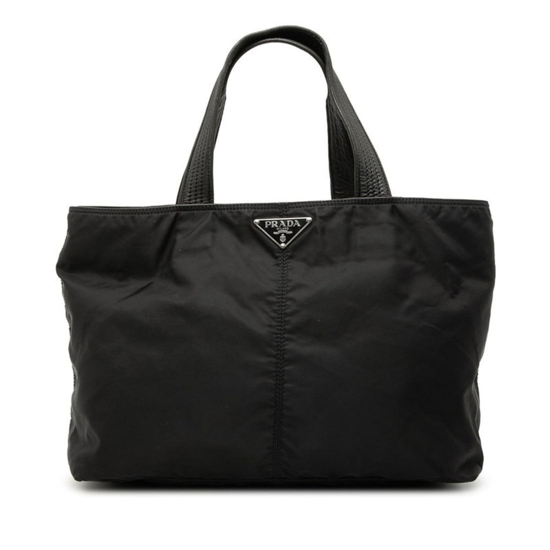 Prada Triangle Logo Plate Handbag Tote Bag Black Nylon Leather Women's PRADA (1 of 19)
