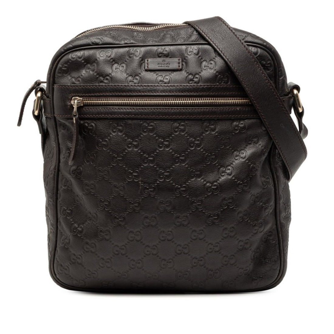 Gucci Guccissima Crossbody Shoulder Bag 201448 Dark Brown Leather Men's GUCCI: --- Catalog ---Category: SizeSize (HxWxD): 29cm x 26cm x 8cm / 11.41'' x 10.23'' x 3.14''Category: DesignType: Shoulder bagColor: Dark brownGender: MenMaterial: PVC , Leather Category: GeneralMPN: 201