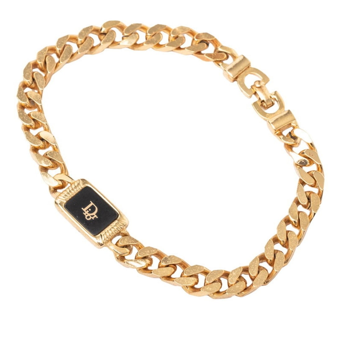 Christian Dior Dior Curb Chain Bracelet, Gold and Black Plated, Women's (1 of 13)