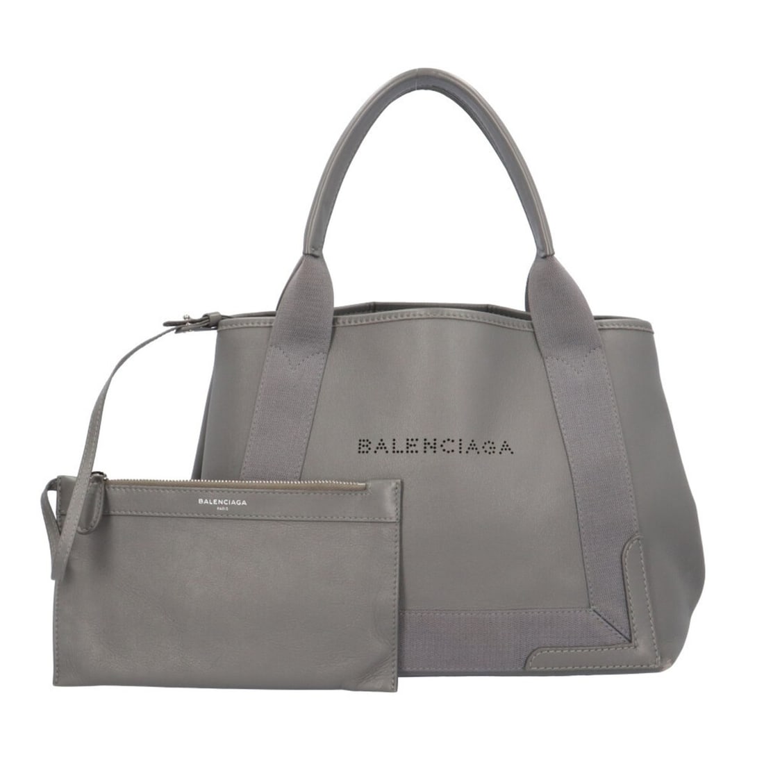 Pre-owned Balenciaga Navy Cabas S Tote Bag in Grey Leather (339933, 1320, A, 535269) for Women.: --- Catalog ---Category: SizeSize (HxWxD): 23cm x 29.5cm x 17cm / 9.05'' x 11.61'' x 6.69''Category: DesignType: Pouch, Tote bagColor: GrayGender: WomenMaterial: Leather Category: GeneralMPN: 339933?1