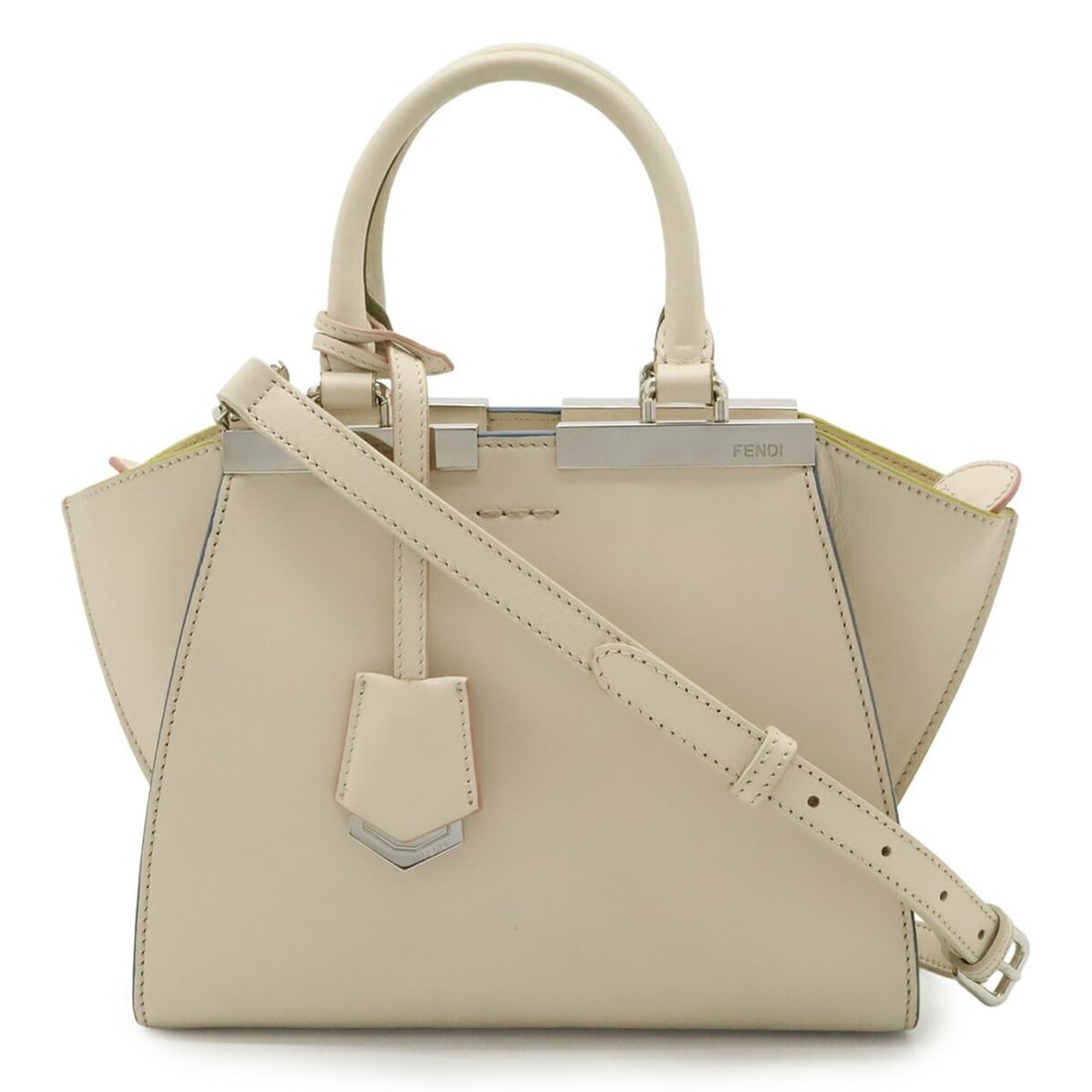 FENDI Petit Trois Jours handbag/shoulder bag in leather, ivory, white, and multicolor (8BH333) (1 of 14)