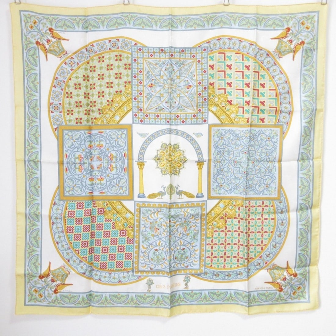Excellent condition HERMES CIELS BYZANTINS Carré 90 silk scarf, yellow, for women. Luxs, secondhand (1 of 14)