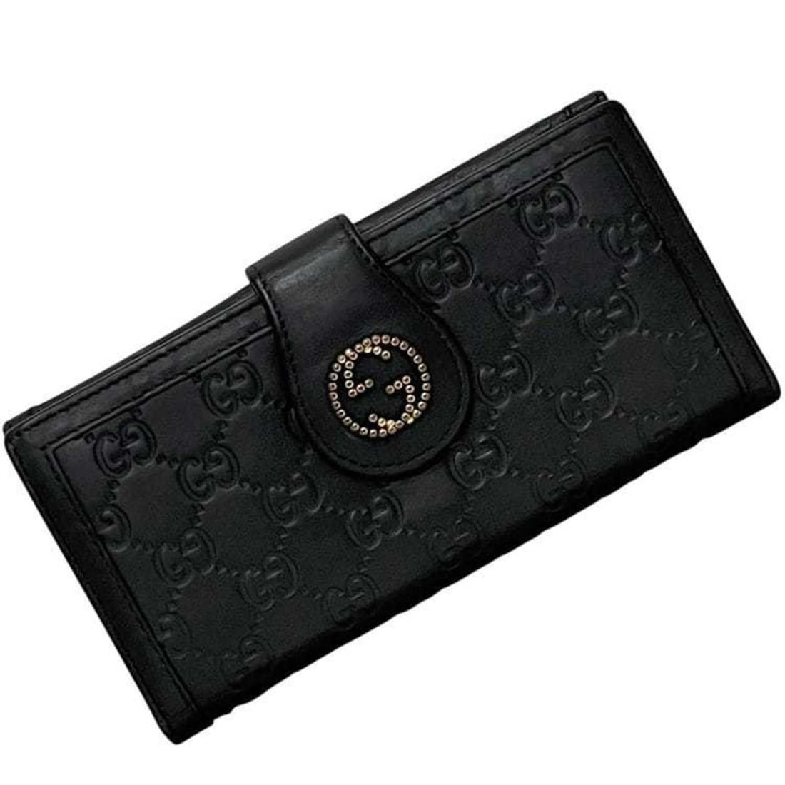Gucci bifold long wallet ec-24937 black with stripes (269970 4276) leather GG studs and interlocking: --- Catalog ---Category: SizeSize (HxWxD): 9.8cm x 19cm x 2.8cm / 3.85'' x 7.48'' x 1.1''Category: DesignType: Long wallet (bi-fold)Color: BlackGender: Men,WomenMaterial: Leather Category: