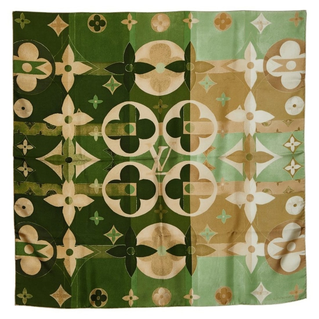 Louis Vuitton Shawl Monogram Kaleidogram Scarf Muffler Green Beige Multicolor Silk Women's LOUIS (1 of 16)