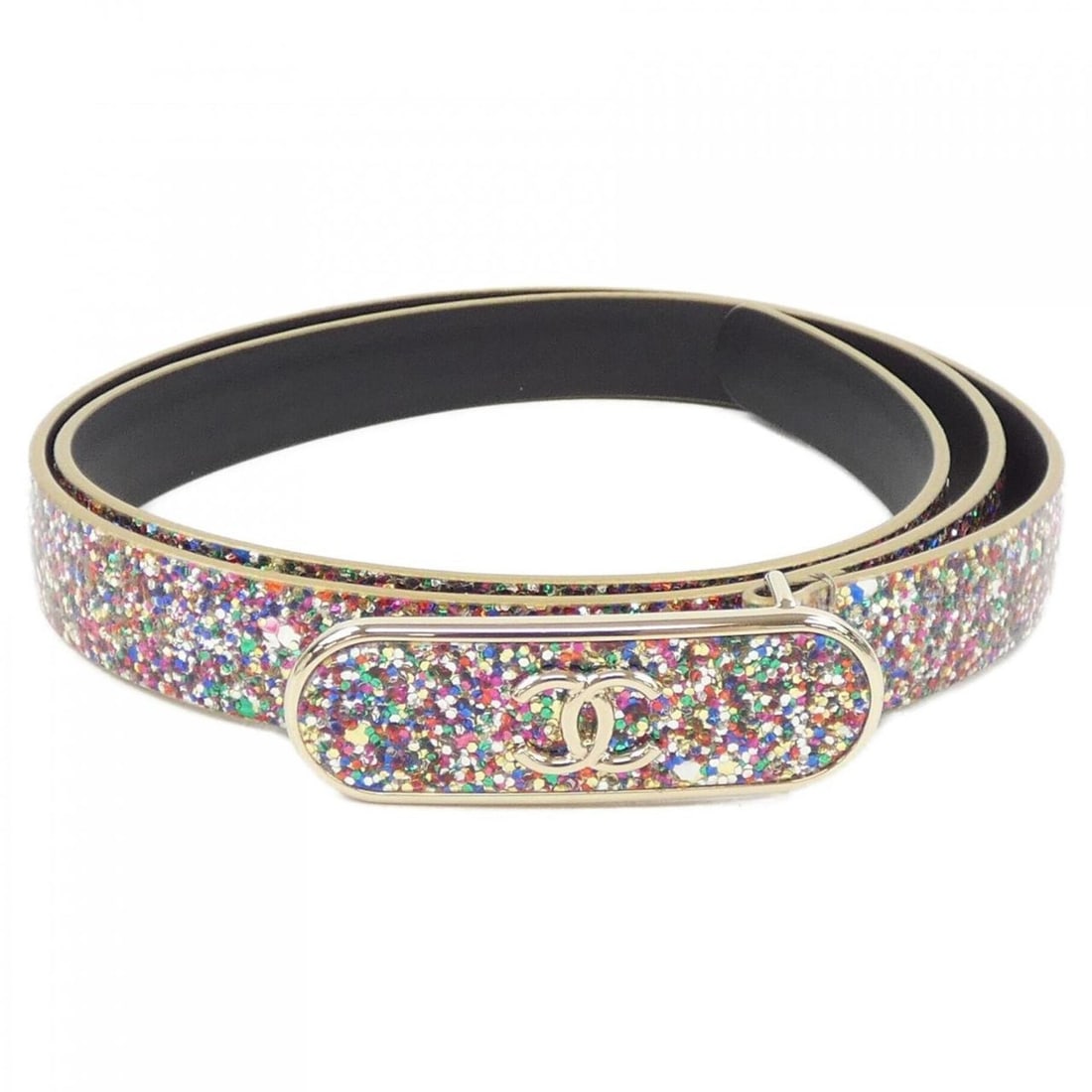 CHANEL belt: --- Catalog ---Category: SizeWidth: 1.5cm / 0.59''Length: 83cm - 88cm / 32.67'' - 34.64''Category: DesignType: Standard beltColor: Blue, Green, PinkMaterial (Strap): PVC Category: GeneralBrand: Chanel