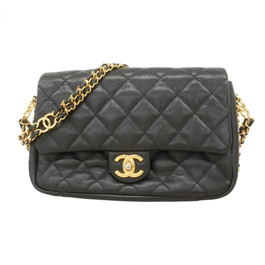 Chanel Matelasse Shoulder Bag with Chain, Caviar Skin, Black, Women's: --- Catalog ---Category: SizeSize (HxWxD): 16cm x 23.5cm x 7cm / 6.29'' x 9.25'' x 2.75''Category: DesignType: Shoulder bagColor: BlackGender: WomenMaterial: Grained Calfskin Hardware Color: GoldCateg