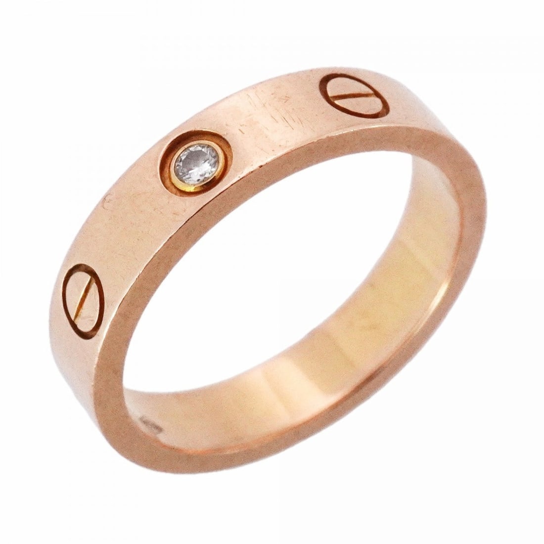 Cartier Mini Love 1PD Ring, 18KPG Pink Gold with Diamonds, #49, Women's: --- Catalog ---Category: SizeUS Size: 5Brand Size: 49Category: DesignType: Band ringStone: DiamondGender: WomenMaterial: Pink gold (18K)Category: GeneralBrand: Cartier--- Item List ---Section: Conditi