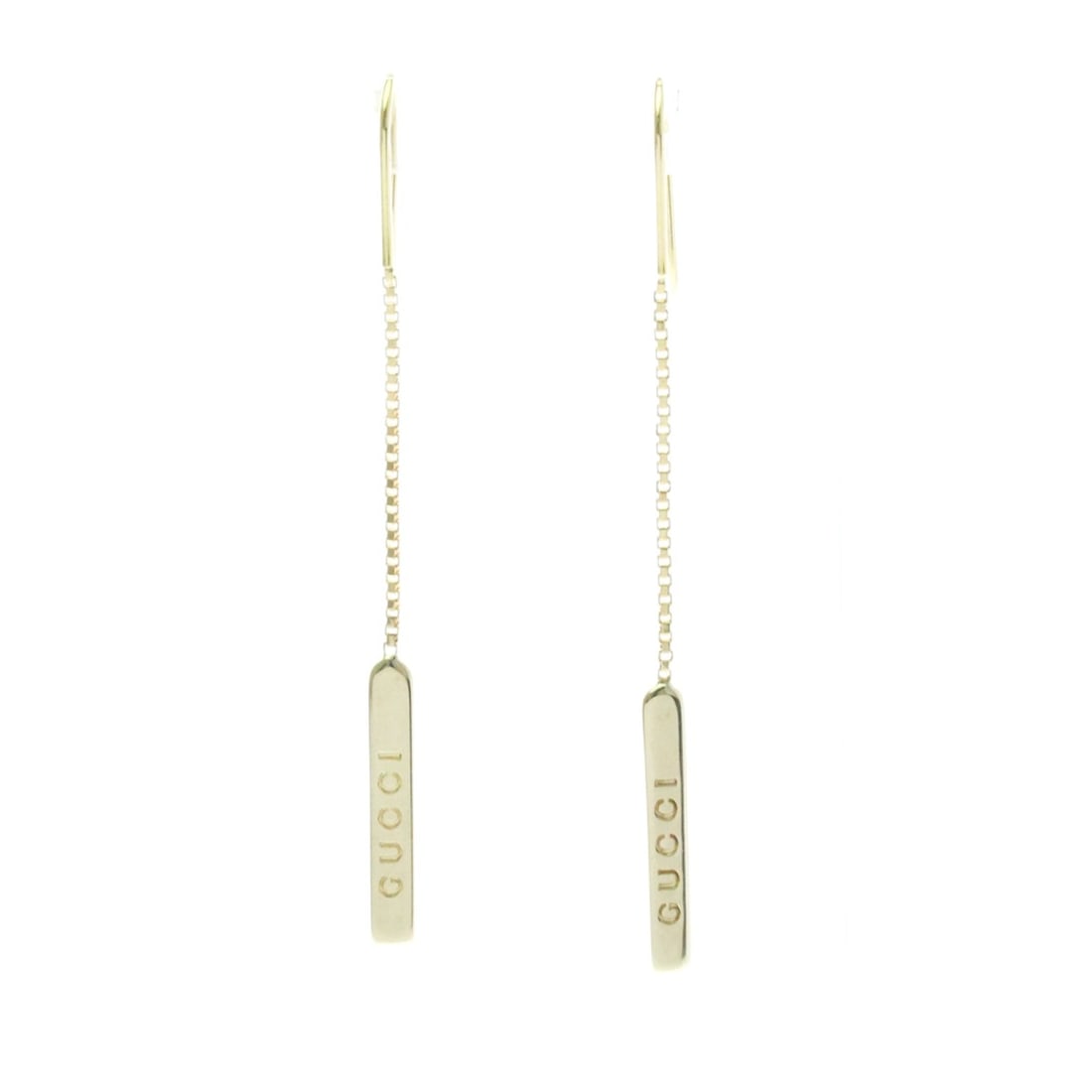 Gucci Lariat Earrings No Stone Yellow Gold (18K) Drop Earrings Gold: --- Catalog ---Category: SizeWeight: 3.4g / 0.11oz.Size (HxWxD): 20.00mm x 3.00mm / 0.79'' x 0.12''Category: DesignType: Drop earringsColor: GoldMetal: GoldStone: No StoneStyle: FashionGender: Men,Wom