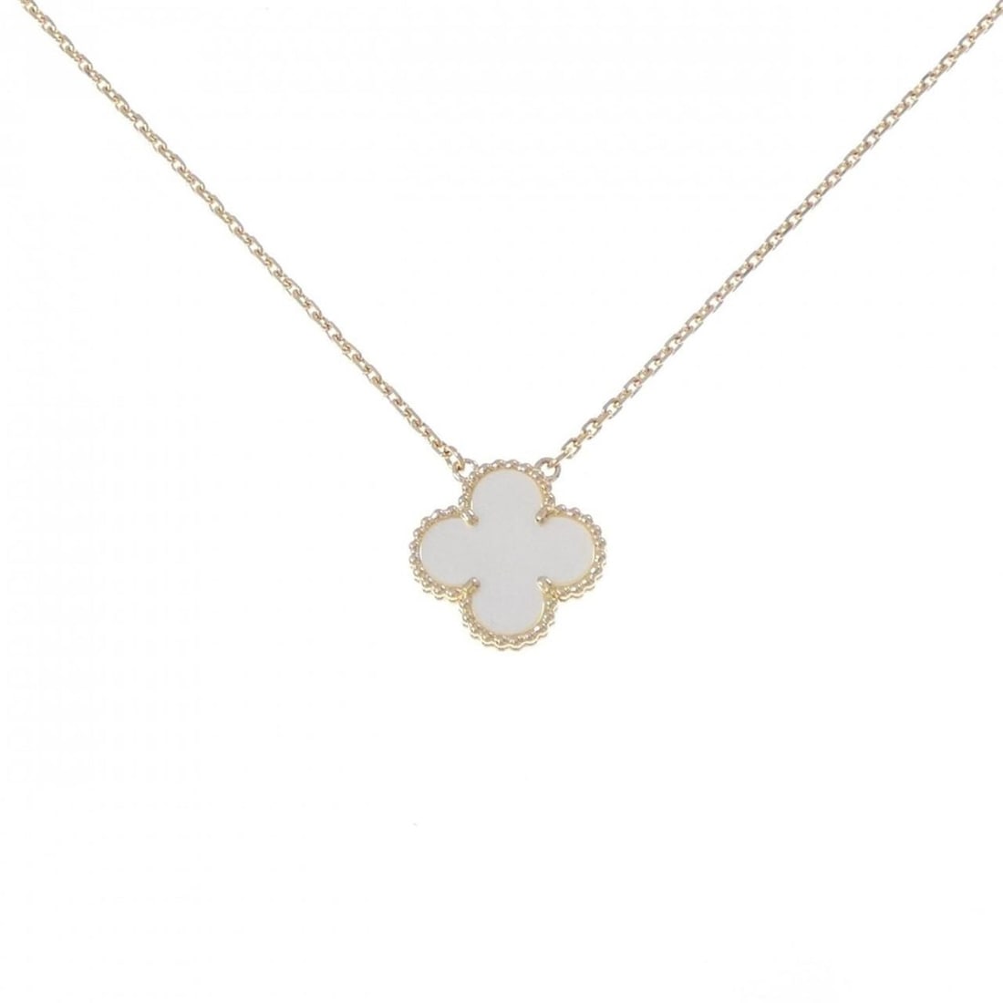 Van Cleef & Arpels Vintage Alhambra Necklace: --- Catalog ---Category: SizeWidth: 1.3mm / 0.05''Weight: 5.1g / 0.17oz.Pendant Size: 14.8mm x 14.8mm / 0.58'' x 0.58''Neck Circumference: 37 cm - 42 cm / 14.56'' - 16.53''Category: DesignStone: