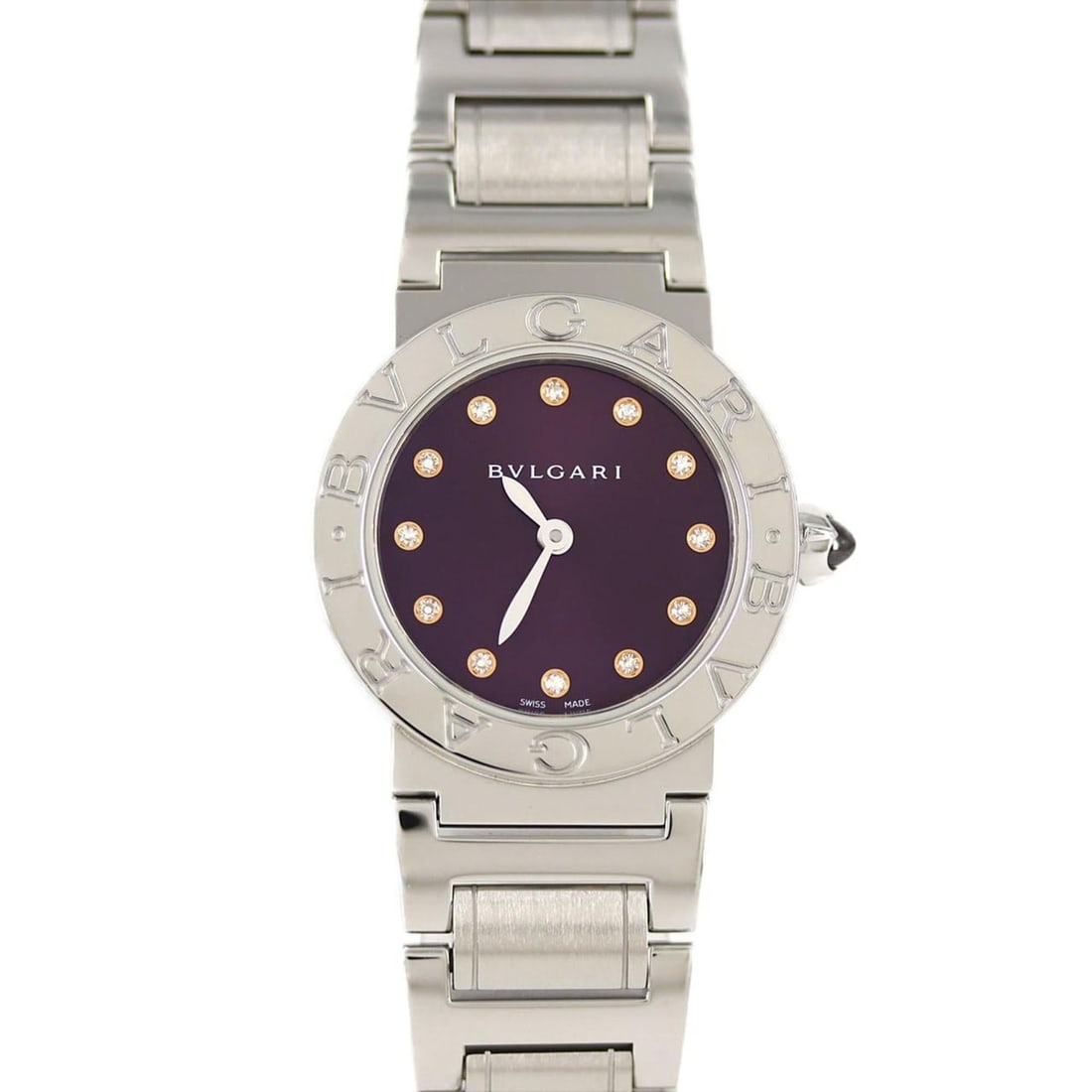 Bvlgari 12P BBL26S BBL26C7SS 12 SS Wristwatch Quartz: --- Catalog ---Category: SizeWrist Size: 14.5cm / 5.7''Case Diameter: 26mm / 1.02''Category: DesignType: WristwatchGender: WomenGemstone: DiamondColor (Dial): PurpleMaterial (Band): Stainless