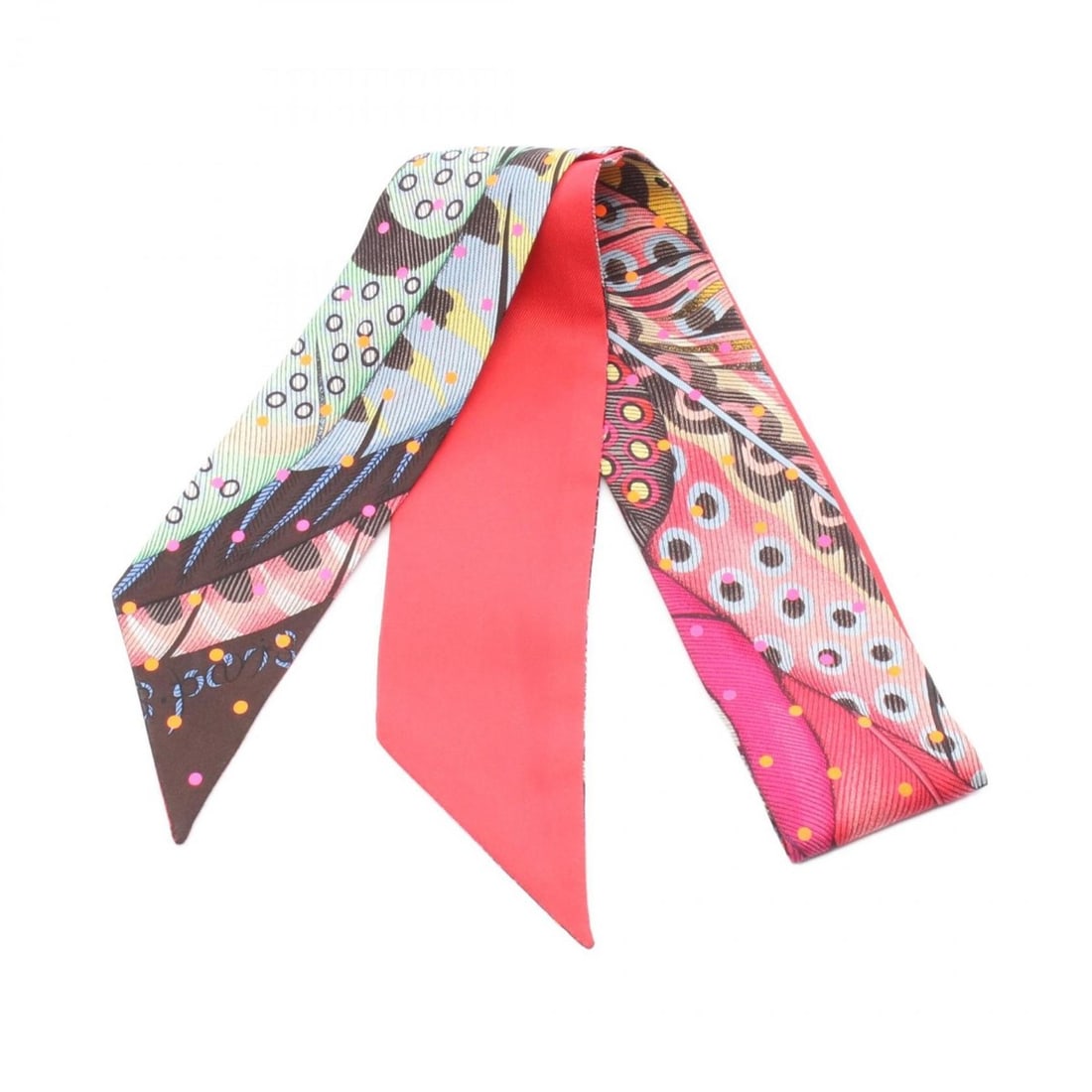 Hermes Hermès Twilly Bouclerie Moderne Plumetis Scarf, Silk, Women's, Brown, Red, Multicolor (1 of 12)