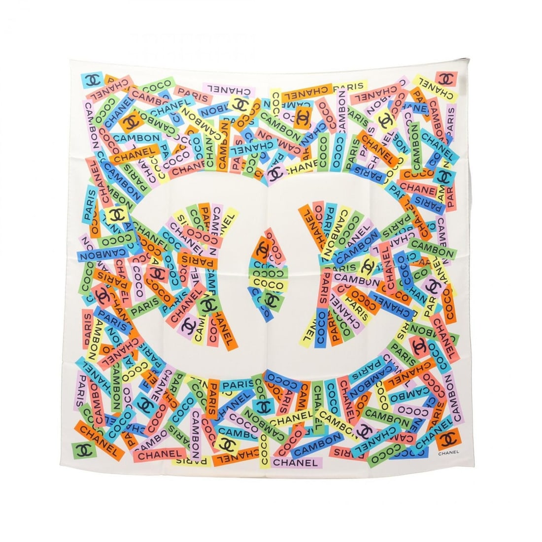 CHANEL Coco Mark Scarf/Muffler, Silk, Women's, Ivory, Multicolor: --- Catalog ---Category: SizeSize (LxW): 90cm x 90cm / 35.43'' x 35.43''Category: DesignType: ScarfColor: Ivory, Multi-colorGender: WomenMaterial: Silk Category: GeneralBrand: Chanel--- Item List ---S