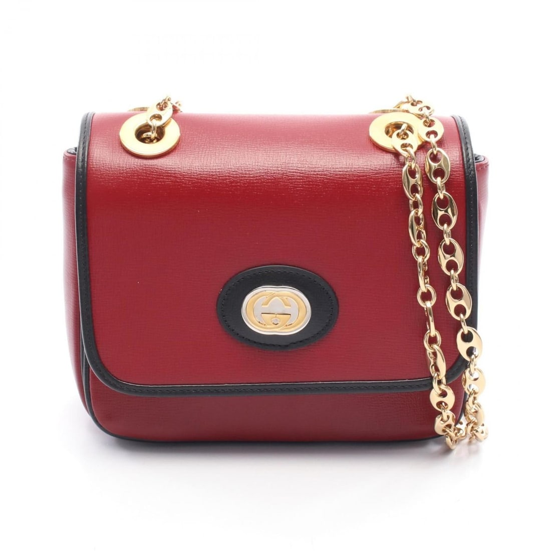 Gucci Interlocking G Shoulder Bag/Handbag, Leather, Women's, Red/Black, 576423: --- Catalog ---Category: SizeSize (HxWxD): 14cm x 18cm x 5cm / 5.51'' x 7.08'' x 1.96''Category: DesignType: Handbag, Shoulder bagColor: Black, Red colorGender: WomenMaterial: Leather Category: