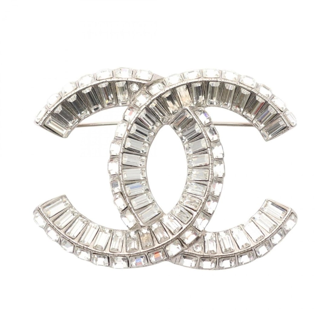 Chanel Coco Mark Brooch with Stainless Steel Rhinestones, Silver and Clear (1 of 11)