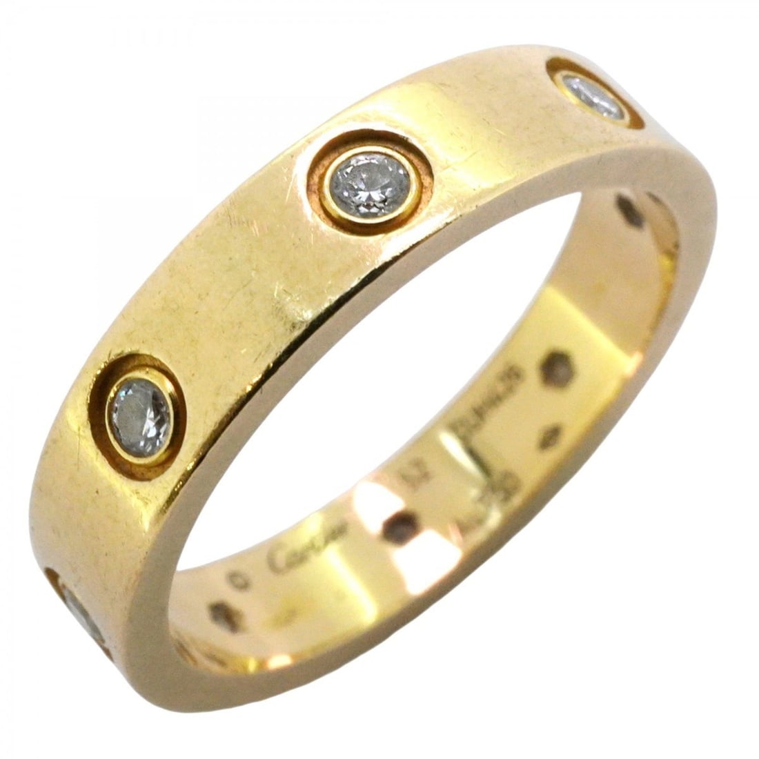 Cartier Mini Love Full Diamond Ring in 18KYG Yellow Gold with Diamonds, #52 for Women: --- Catalog ---Category: SizeUS Size: 6.5Brand Size: 52Category: DesignType: Band ringStone: DiamondGender: WomenMaterial: Yellow gold (18K)Category: GeneralBrand: Cartier--- Item List ---Section: Con