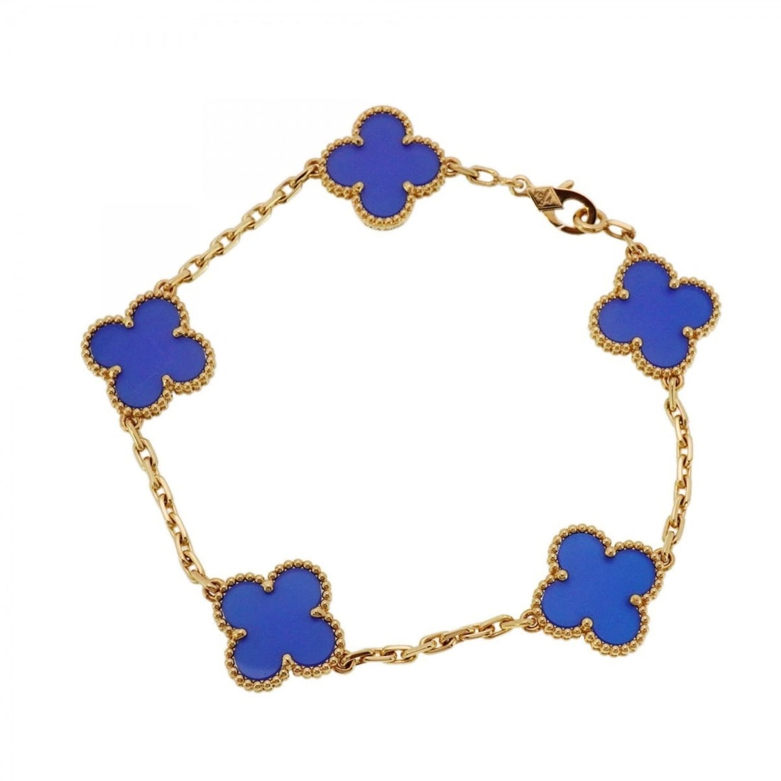 Van Cleef & Arpels Alhambra Bracelet in 18KYG Yellow Gold and Blue Agate for Women: --- Catalog ---Category: SizeLength: 17.5cm / 6.88''Category: DesignType: Charm braceletGender: WomenMaterial: Yellow gold (18K)Category: GeneralBrand: Van Cleef & Arpels--- Item List ---Section: