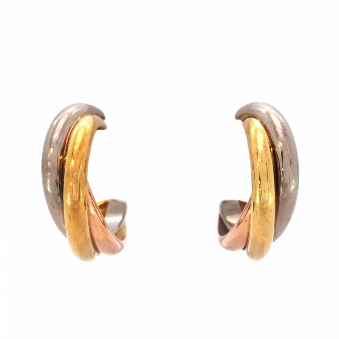 Cartier Trinity Earrings in 18K Yellow Gold, 18KWG White and 18KPG Pink Gold for Women: --- Catalog ---Category: SizeSize (HxWxD): 13.00mm x 4.10mm / 0.51'' x 0.16''Category: DesignType: Stud earringsGender: WomenMaterial: Pink gold (18K), White gold (18K), Yellow gold (18K)Category: