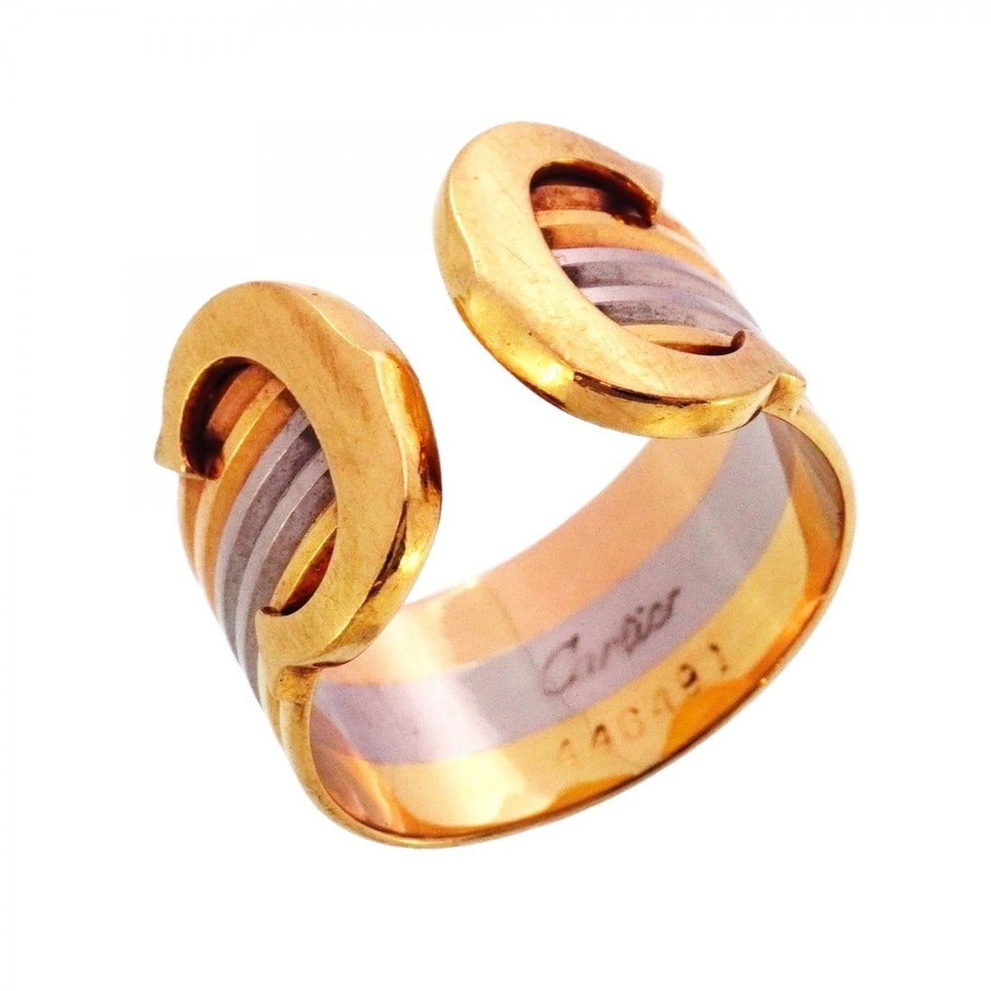 Cartier 2C Ring, 18K Yellow Gold, White Pink #53, Women's: --- Catalog ---Category: SizeUS Size: 6.5Brand Size: 53Category: DesignType: Band ringGender: WomenMaterial: Pink gold (18K), White gold (18K), Yellow gold (18K)Category: GeneralBrand: Cartier---