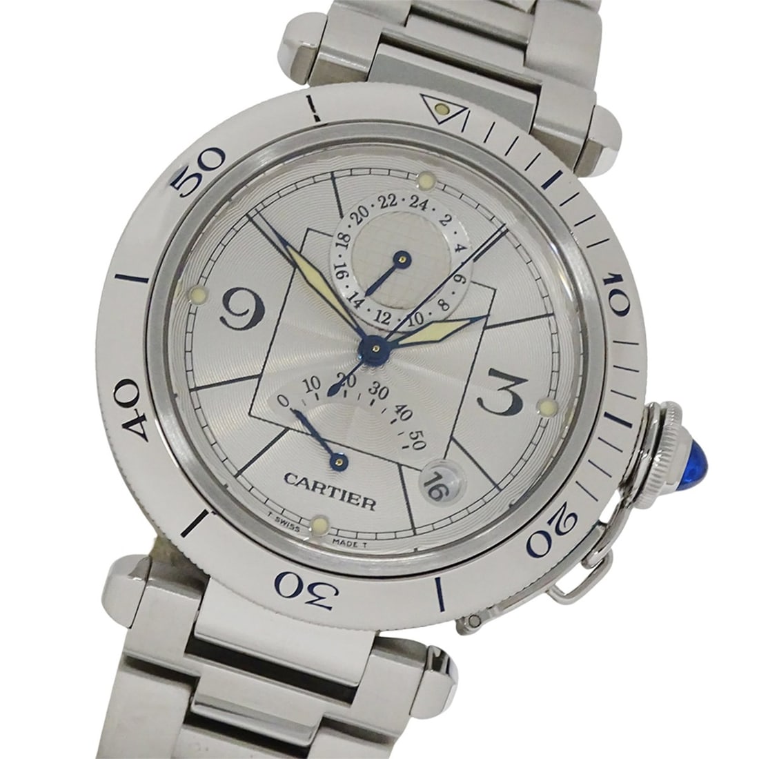 Cartier Pasha Watch, Men's, W31037H3, GMT, Date, Automatic, Stainless Steel, Silver, Round, Polished (1 of 16)