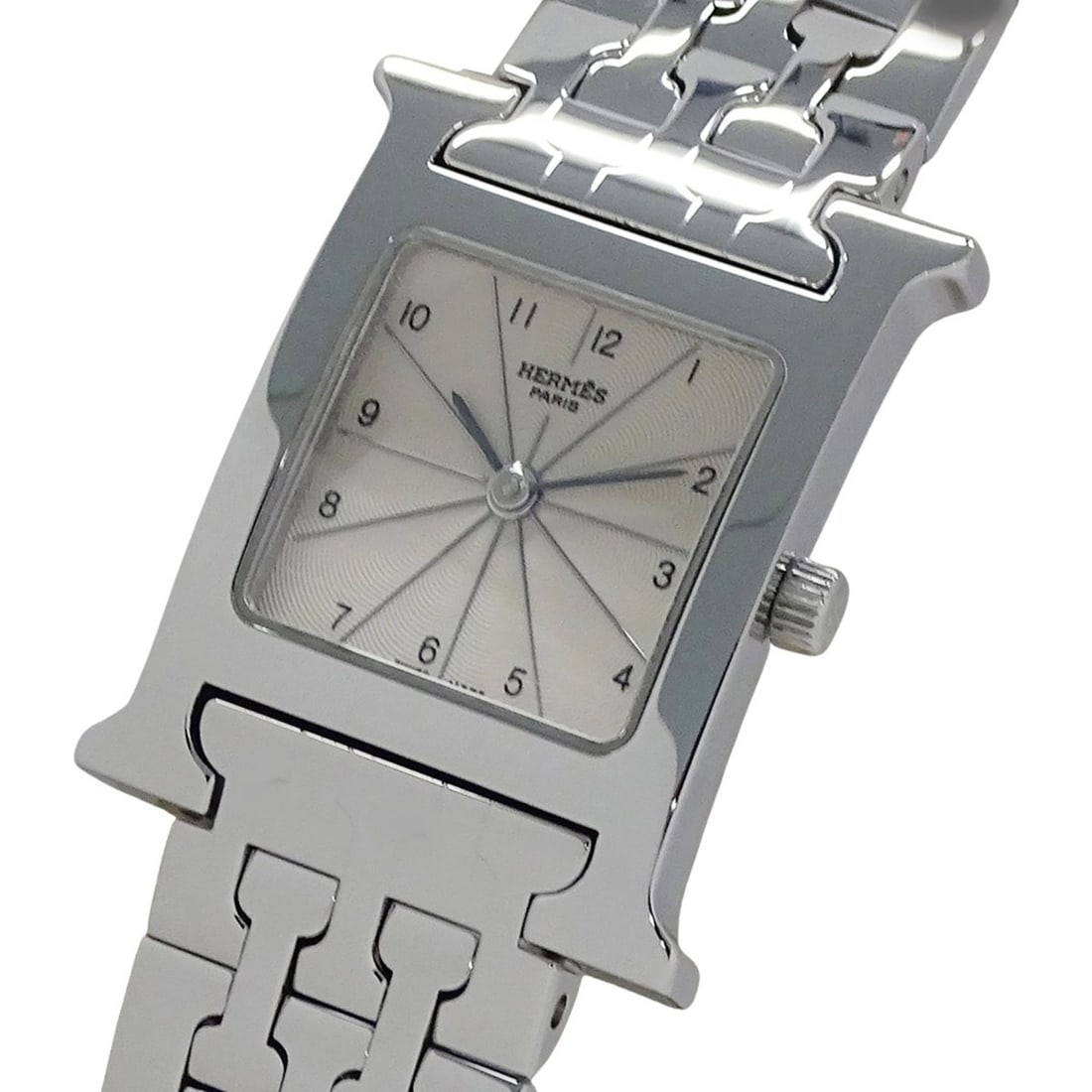 Hermès H Watch Women's Quartz QZ Stainless Steel SS HH1.210 Silver Ivory Polished: --- Catalog ---Category: SizeWrist Size: 17.5cm / 6.88''Case Diameter: 21mm / 0.83''Category: DesignType: WristwatchGender: WomenColor (Dial): IvoryMaterial (Band): Stainless steelMaterial (Case): Sta