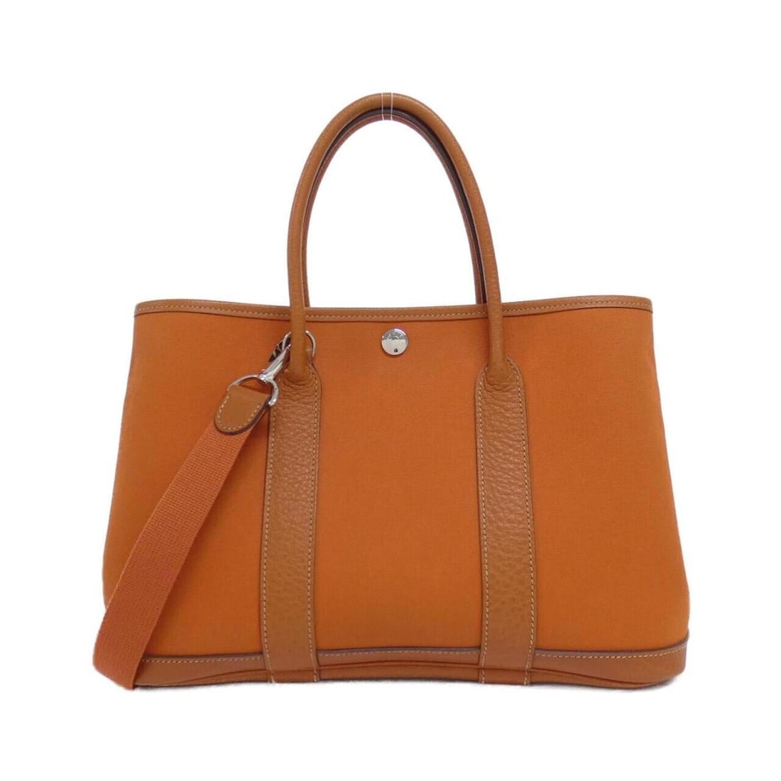 Hermes Garden Party 30cm Tote Bag 046906CK: --- Catalog ---Category: SizeSize (HxWxD): 21cm x 30cm x 14cm / 8.26'' x 11.81'' x 5.51''Category: DesignType: Tote bagColor: Orange, PotironGender: WomenMaterial: Toile officier Category: