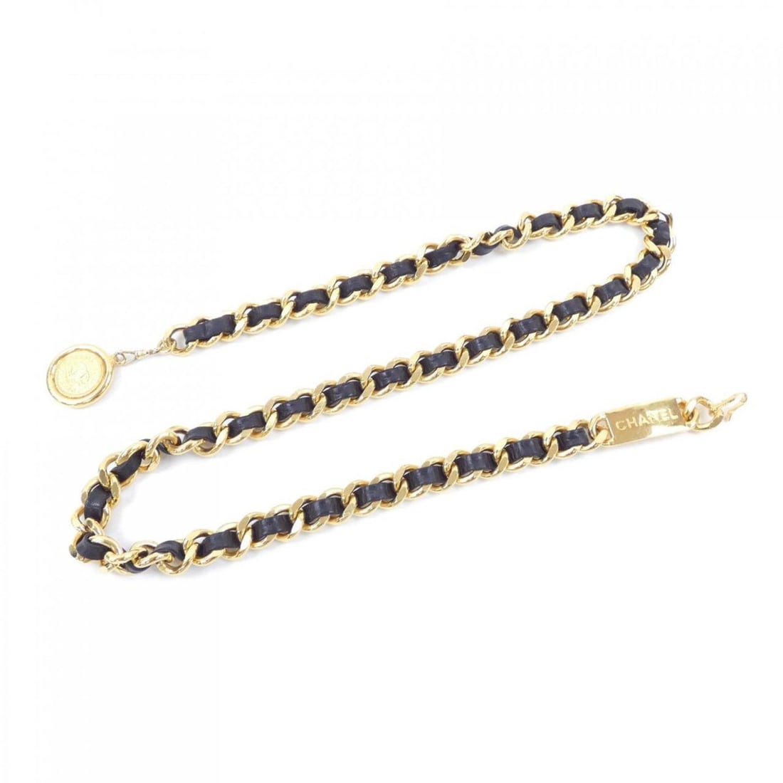 CHANEL belt: --- Catalog ---Category: SizeLength: 100cm / 39.36''Category: DesignType: Chain beltColor: Black, GoldGender: WomenCategory: GeneralBrand: Chanel--- Item List ---Section: ConditionRanking: Rank AB