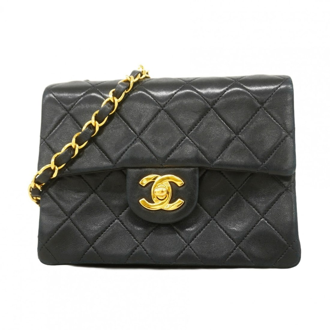 Chanel Mini Matelasse Shoulder Bag with Chain Bag, Lambskin, Black, Women's: --- Catalog ---Category: SizeSize (HxWxD): 13cm x 17.5cm x 6.5cm / 5.11'' x 6.88'' x 2.55''Category: DesignType: Shoulder bagColor: BlackGender: WomenMaterial: Leather Hardware Color: GoldLeather/Fur