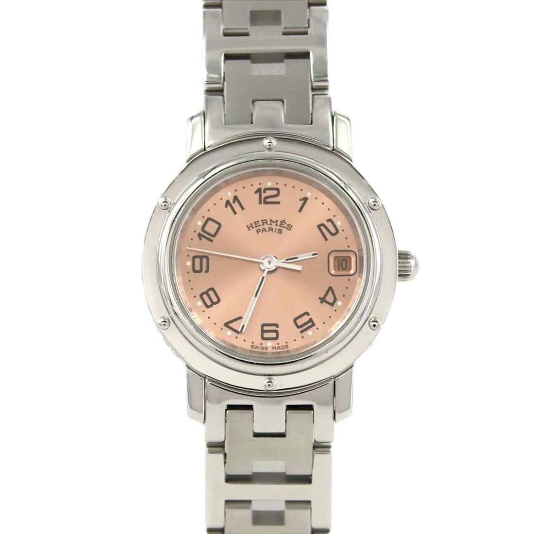 Hermès Clipper CL4.210 Stainless Steel Quartz Watch: --- Catalog ---Category: SizeWrist Size: 16.5cm / 6.49''Case Diameter: 24mm / 0.94''Category: DesignType: WristwatchGender: WomenColor (Dial): PinkMaterial (Band): Stainless steelMaterial (Case): Stai