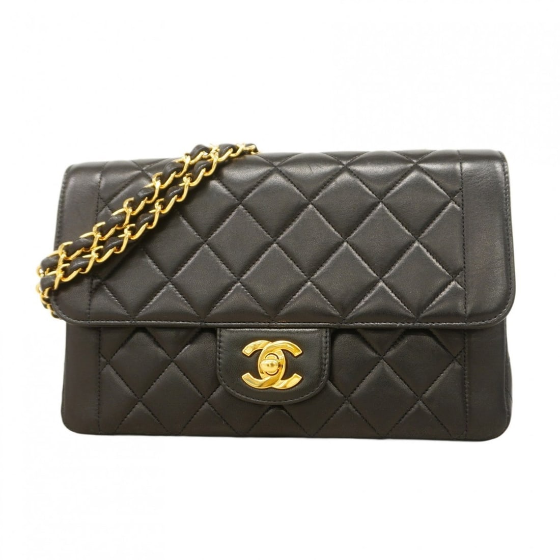 Chanel Shoulder Bag Matelasse W Chain Lambskin Black Women's: --- Catalog ---Category: SizeSize (HxWxD): 15cm x 23cm x 7cm / 5.9'' x 9.05'' x 2.75''Category: DesignType: Shoulder bagColor: BlackGender: WomenMaterial: Leather Hardware Color: GoldLeather/Fur Type: