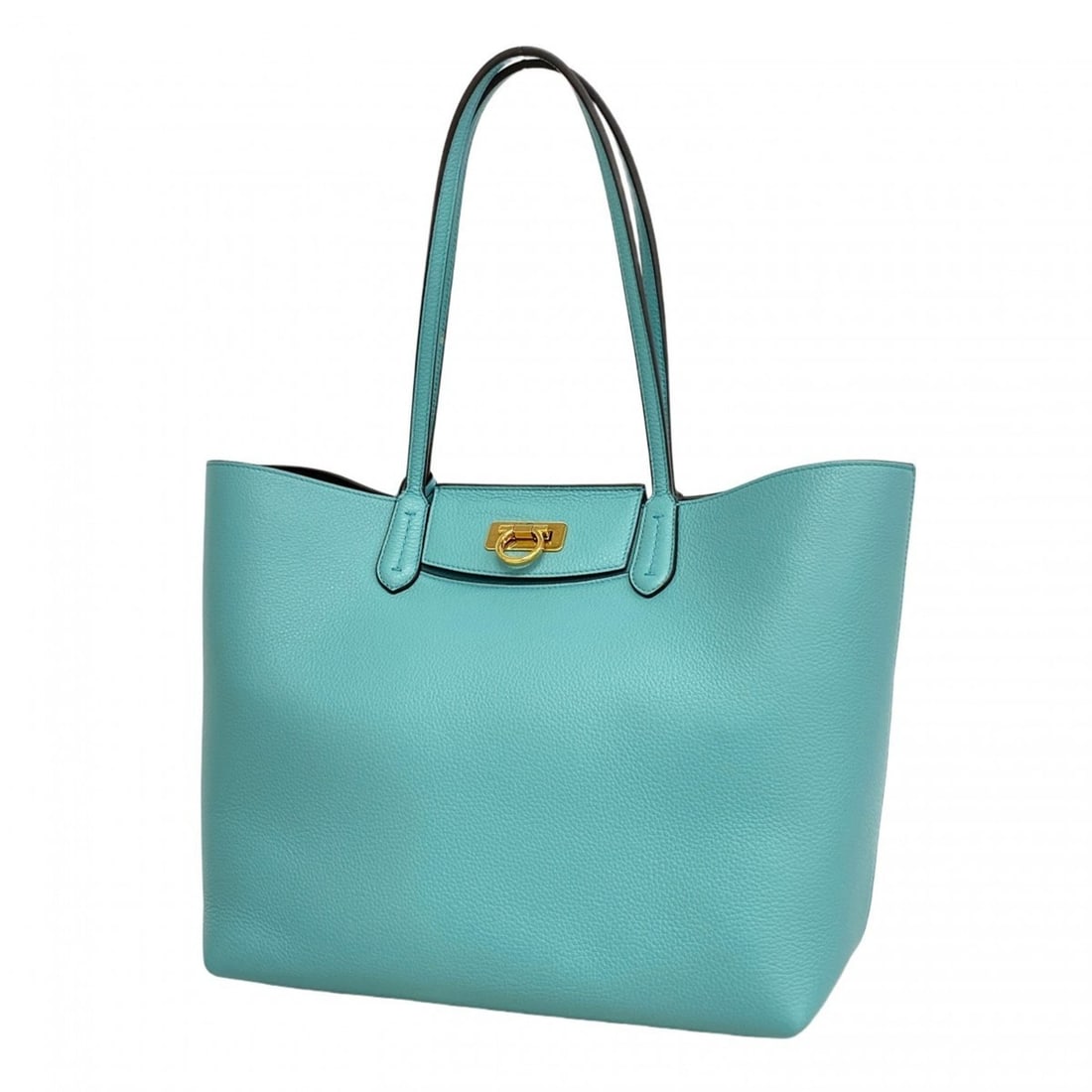 Salvatore Ferragamo Gancini Leather Tote Bag, Blue, Women's (1 of 17)