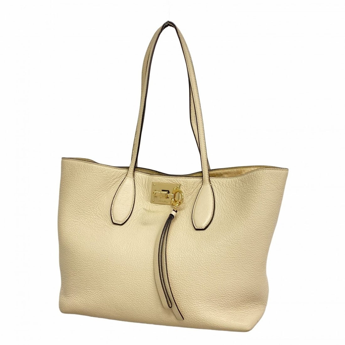Salvatore Ferragamo Gancini Leather Tote Bag in Beige Champagne for Women: --- Catalog ---Category: SizeSize (HxWxD): 25cm x 29.5cm x 15cm / 9.84'' x 11.61'' x 5.9''Category: DesignType: Tote bagColor: BeigeGender: WomenMaterial: Leather Hardware Color: Champagne goldCategor