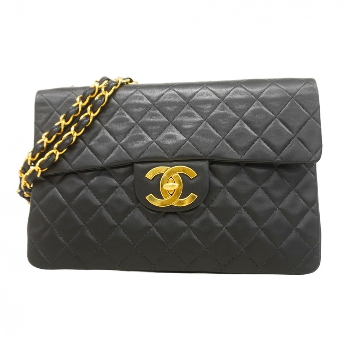 Chanel Shoulder Bag, Large Matelasse, Double Chain, Lambskin, Black, Women's: --- Catalog ---Category: SizeSize (HxWxD): 23cm x 34cm x 11cm / 9.05'' x 13.38'' x 4.33''Category: DesignType: Shoulder bagColor: BlackGender: WomenMaterial: Leather Hardware Color: GoldLeather/Fur Ty